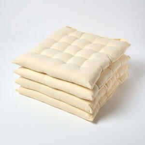 Cream Plain Seat Pad with Straps 100% Cotton 40 x 40 cm, Set of 4