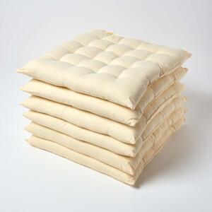 Cream Plain Seat Pad with Straps 100% Cotton 40 x 40 cm, Set of 6