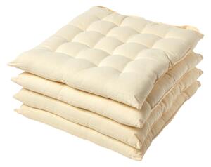 Cream Plain Seat Pad with Straps 100% Cotton 40 x 40 cm, Set of 4