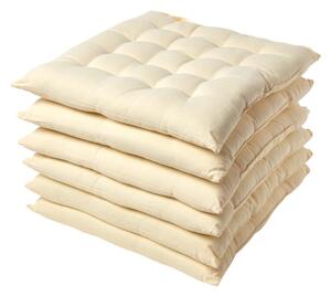 Cream Plain Seat Pad with Straps 100% Cotton 40 x 40 cm, Set of 6