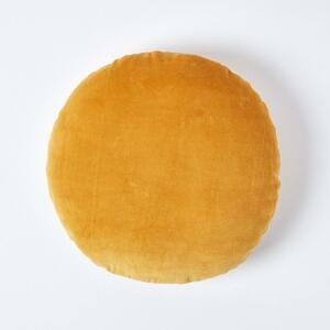 Luxury Mustard Yellow Cotton Velvet Cushion Round Scatter Cushion 40cm