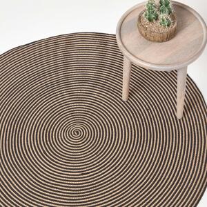 Homescapes Linen and Black Handmade Woven Braided Rug, 200 cm Round