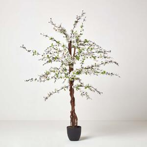 White Silk Flower Artificial Blossom Tree with Real Wood Trunk, 5 Feet