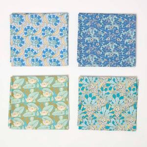 Homescapes Set of 4 Art Deco Fat Quarters Fabric Bundles - Blue Palette