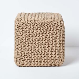 Homescapes Linen Knitted Cotton Cube Footstool 35 x 35 x 35 cm