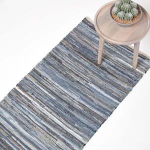 Homescapes Blue Denim Handwoven Striped Chindi Hall Runner, 66 x 200 cm