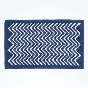 Homescapes Navy Blue & White 100% Cotton Chevron Non Slip Bath Mat