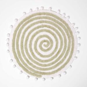 Homescapes Spiral Sage Green Cotton Bath Mat with Pom Pom Edges