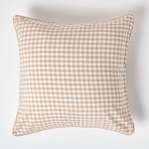 Homescapes Cotton Gingham Check Beige Cushion Cover, 60 x 60 cm