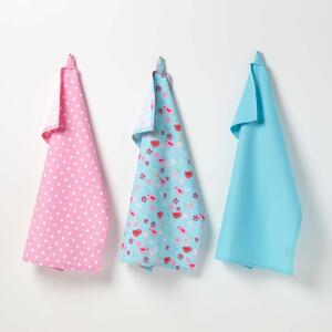 Homescapes Cotton Birds and Flowers Pink Blue Tea Towels Set Of Three