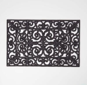 Black Wrought Iron Effect Parisian Style Rectangular Rubber Doormat, 70 x 45 cm