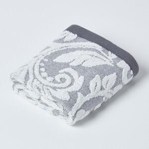 Homescapes Grey Guest Towel 600 GSM Cotton with White Damask Pattern