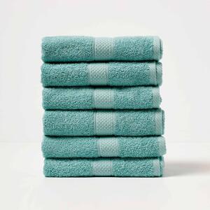 Homescapes Sea Green Hand Towel Set of 6 Turkish Cotton