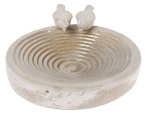 White Round Concrete Birdbath Heavyweight with Love Birds Decoration