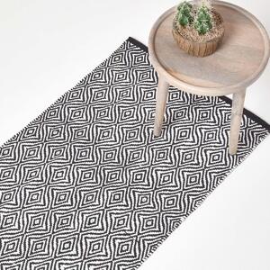 Trance Black and White Diamond Pattern Recycled Fibre Hall Runner, 66 x 200 cm