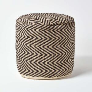 Homescapes Black and Cream Chevron Pattern Circular Pouffe