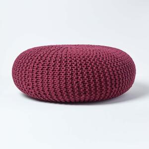 Homescapes Plum Knitted Cotton Large Round Pouffe Footstool 70 x 23 cm