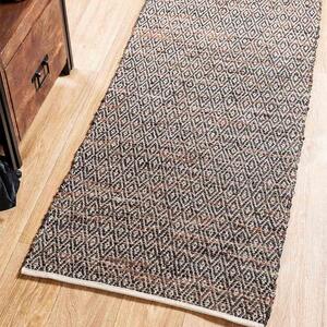 Brown Real Leather Handwoven Diamond Pattern Hall Runner, 66 x 200 cm