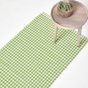 Cotton Gingham Check Hall Runner Hand Woven Green White, 66 x 200 cm