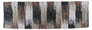 Black, Grey & Brown Real Leather Handwoven Cutshuttle Hall Runner, 66 x200 cm