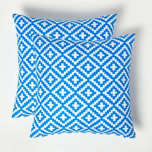 Homescapes Blue Geometric Outdoor Cushions for Garden Water Resistant, Set of 2