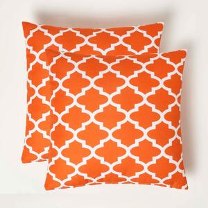 Homescapes Orange Geometric Outdoor Cushions for Garden Water Resistant, Set of 2