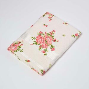 Homescapes Pink and Coral Floral Printed White Bath Towel 100% Cotton