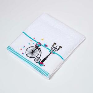 Homescapes Embroidered Bicycle White Hand Towel 100% Cotton