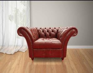 Chesterfield Armchair Buttoned Seat Old English Aniline Chestnut Leather In Balmoral Style