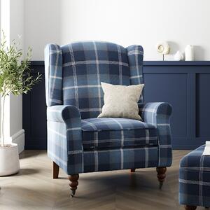 Oswald Grande Check Wingback Armchair Navy Oswald Wingback