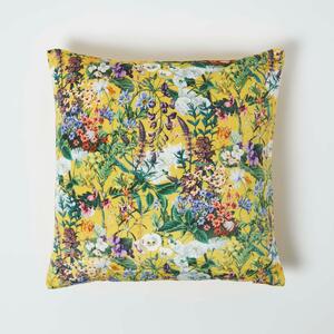 Homescapes Floral Botanical Garden Yellow Velvet Cushion 46 x 46 cm