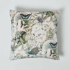 Homescapes Floral Butterfly Garden Pink Velvet Cushion 46 x 46 cm