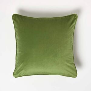 Homescapes Olive Green Velvet Cushion 46 x 46 cm Insert Included