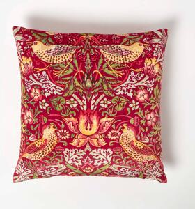 Homescapes Red William Morris Strawberry Thief Velvet Cushion