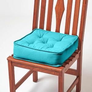 Teal Cotton Dining Chair Booster Cushion Firm 10cm Thick Seat Pad