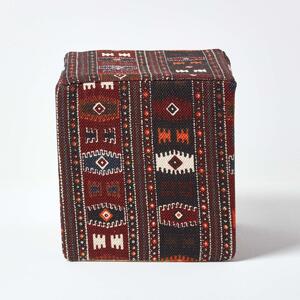 Homescapes Multicolour Kilim Print Cotton Cube Pouffe 36 x 36 x 38 cm