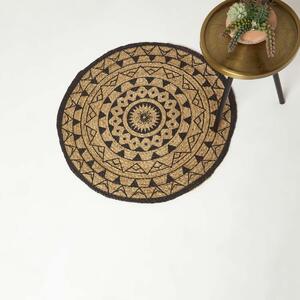 Homescapes Natural and Black Mandala Jute Braided Rug, 70 cm Round