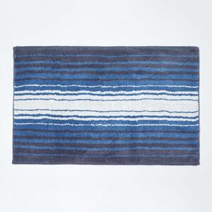 Homescapes Blue & White Striped 100% Cotton Non Slip Bath Mat