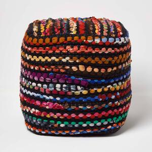 Multi Coloured Folk Woven Bean Filled Pouffe Square 40 x 40 cm