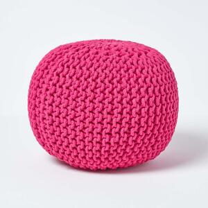 Homescapes Hot Pink Knitted Cotton Pouffe Footstool Round 35 x 40 cm