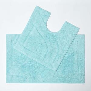 Homescapes Luxury Two Piece Bath Mat Set Aqua