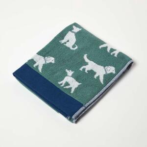 Homescapes Green Dog Pattern 100% Cotton Hand Towel, 50 x 85 cm