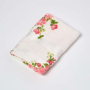 Homescapes Pink and Coral Floral Printed White Face Cloth 100% Cotton