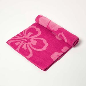 Homescapes 100% Recycled Cotton Pink Flower Beach Towel, 70 x 150 cm