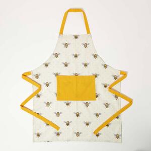 Homescapes 100% Cotton Yellow Bee Kitchen Apron with Pocket