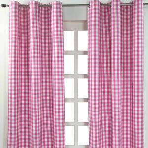 Cotton Pink Gingham Block Check Ready Made Eyelet Curtains 137 x 182 cm