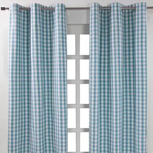 Cotton Blue Gingham Block Check Ready Made Eyelet Curtains 137 x 182 cm