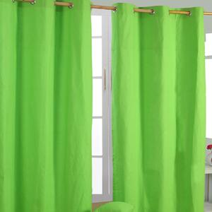 Cotton Plain Green Ready Made Eyelet Curtain Pair, 117 x 137 cm