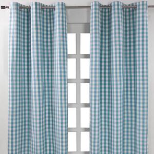 Cotton Blue Gingham Block Check Ready Made Eyelet Curtains 137 x 228 cm