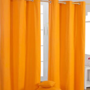 Cotton Plain Orange Ready Made Eyelet Curtain Pair, 117 x 137 cm